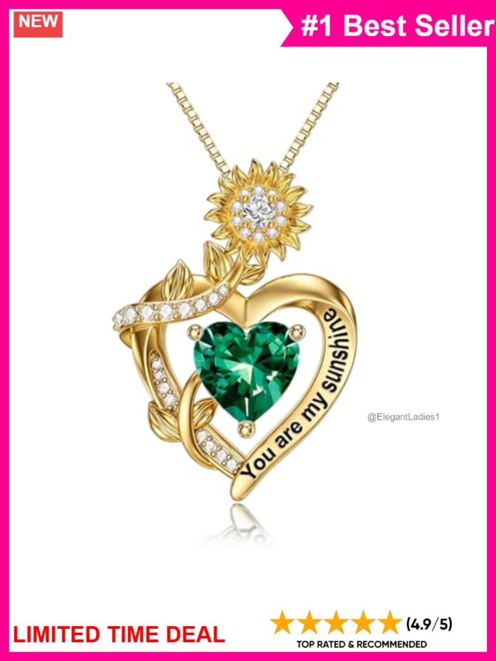 18K Gold Sunflower Necklace You Are My Sunshine May Birthstone Pendant